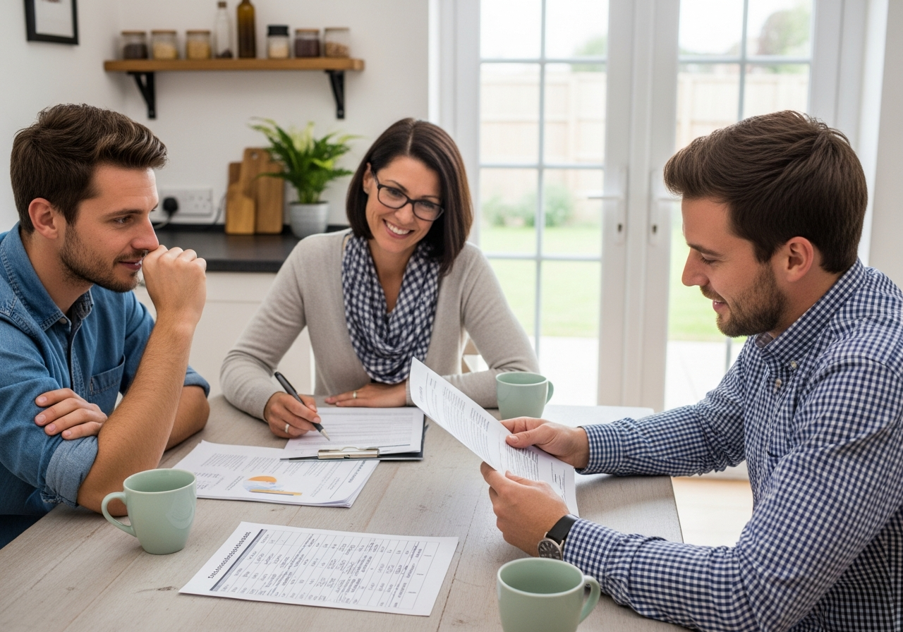 Self employed borrower reviewing loan paperwork