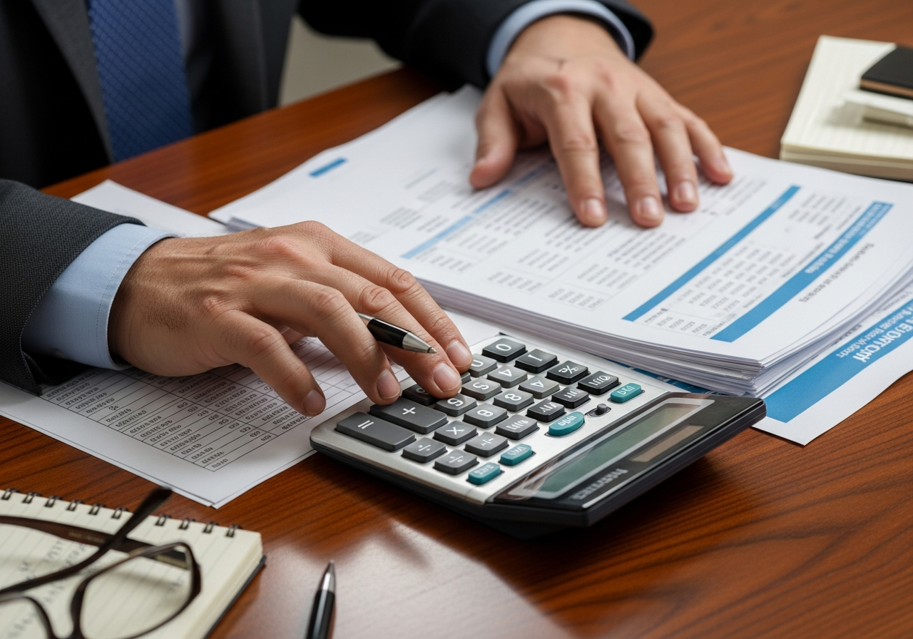 Financial documents and calculator
