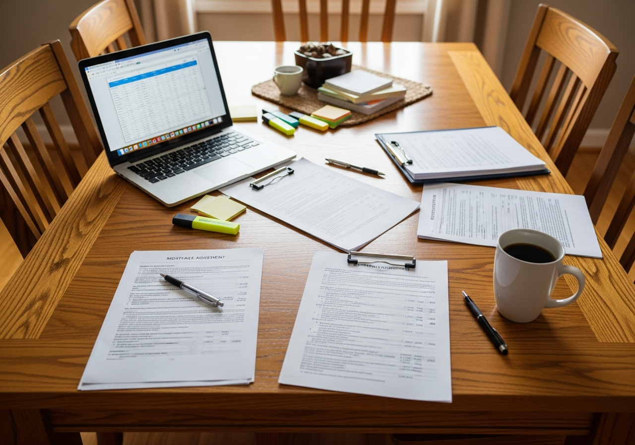 Mortgage documents and laptop