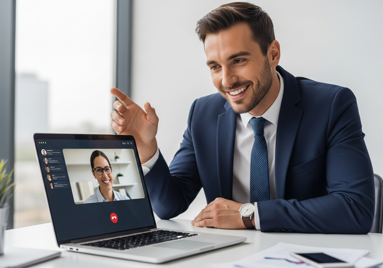 Broker assisting a client over video call