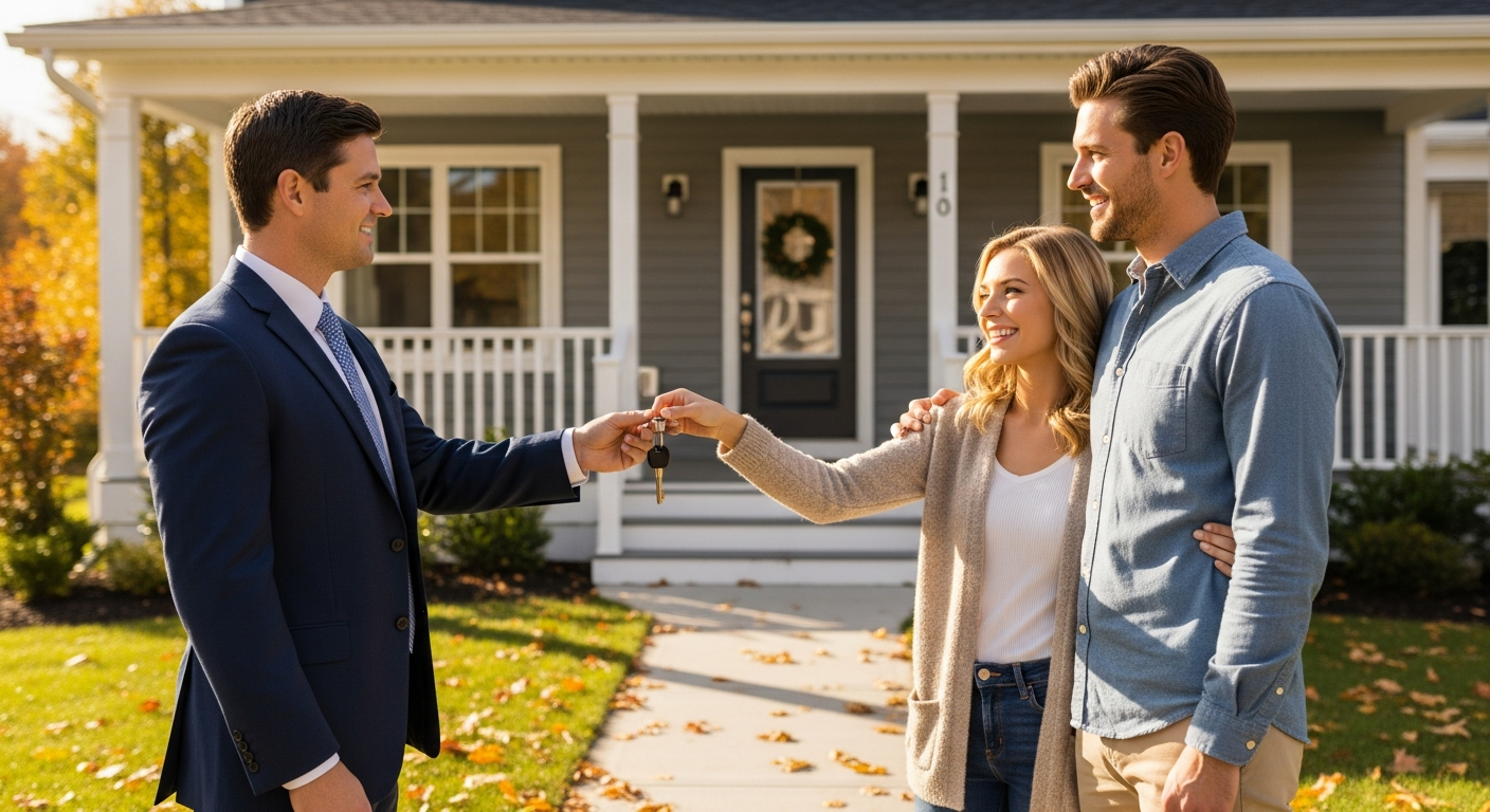 New home owners receiving keys