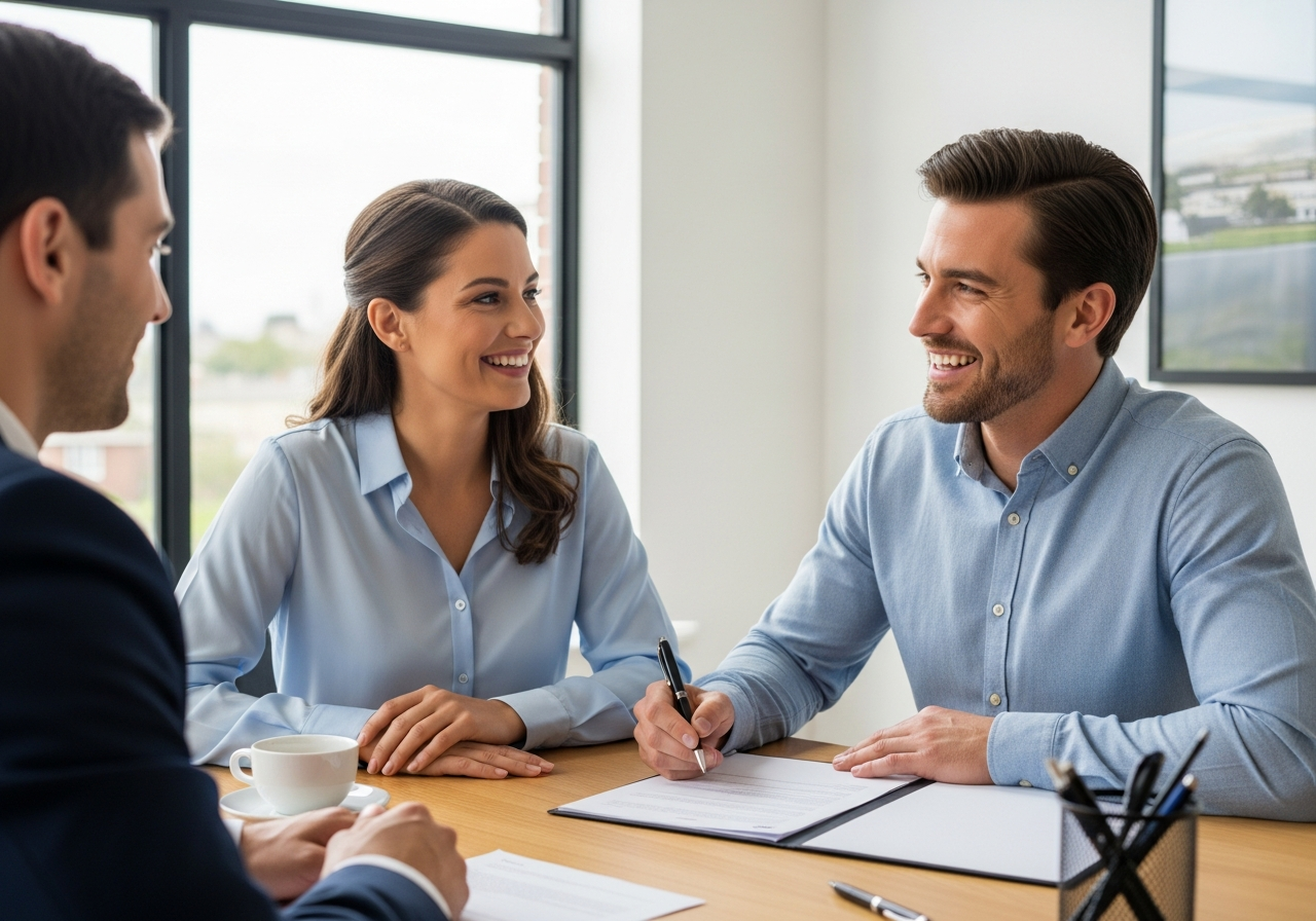 Couple signing mortgage documents