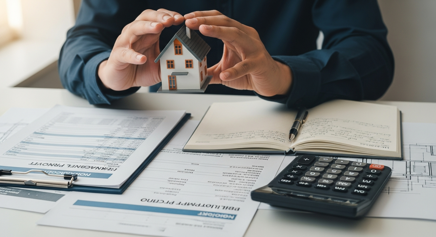 Mortgage paperwork and house model