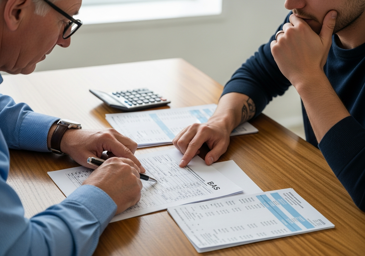 Self employed borrower reviewing BAS and bank statements