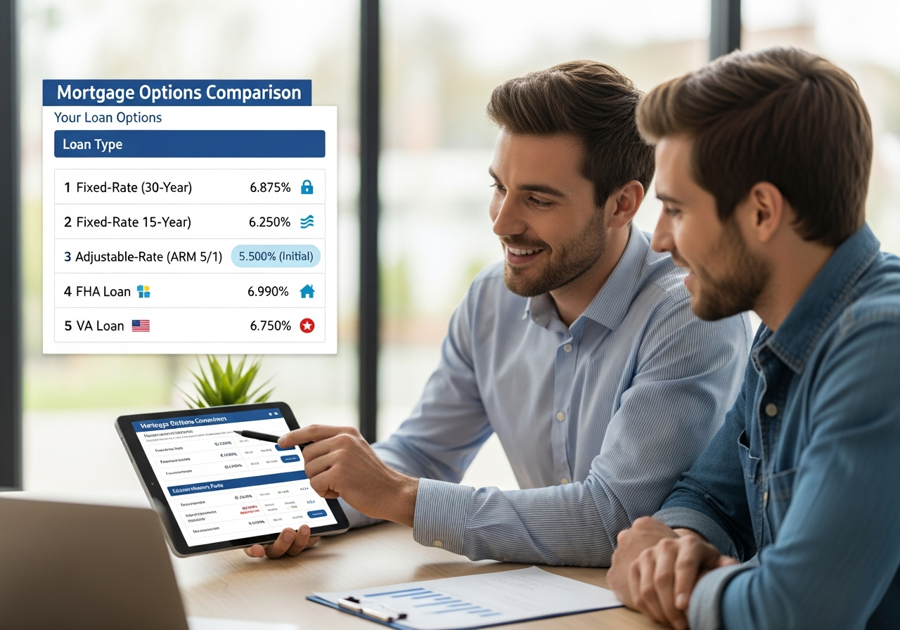 Broker explaining first home buyer loan options on a tablet