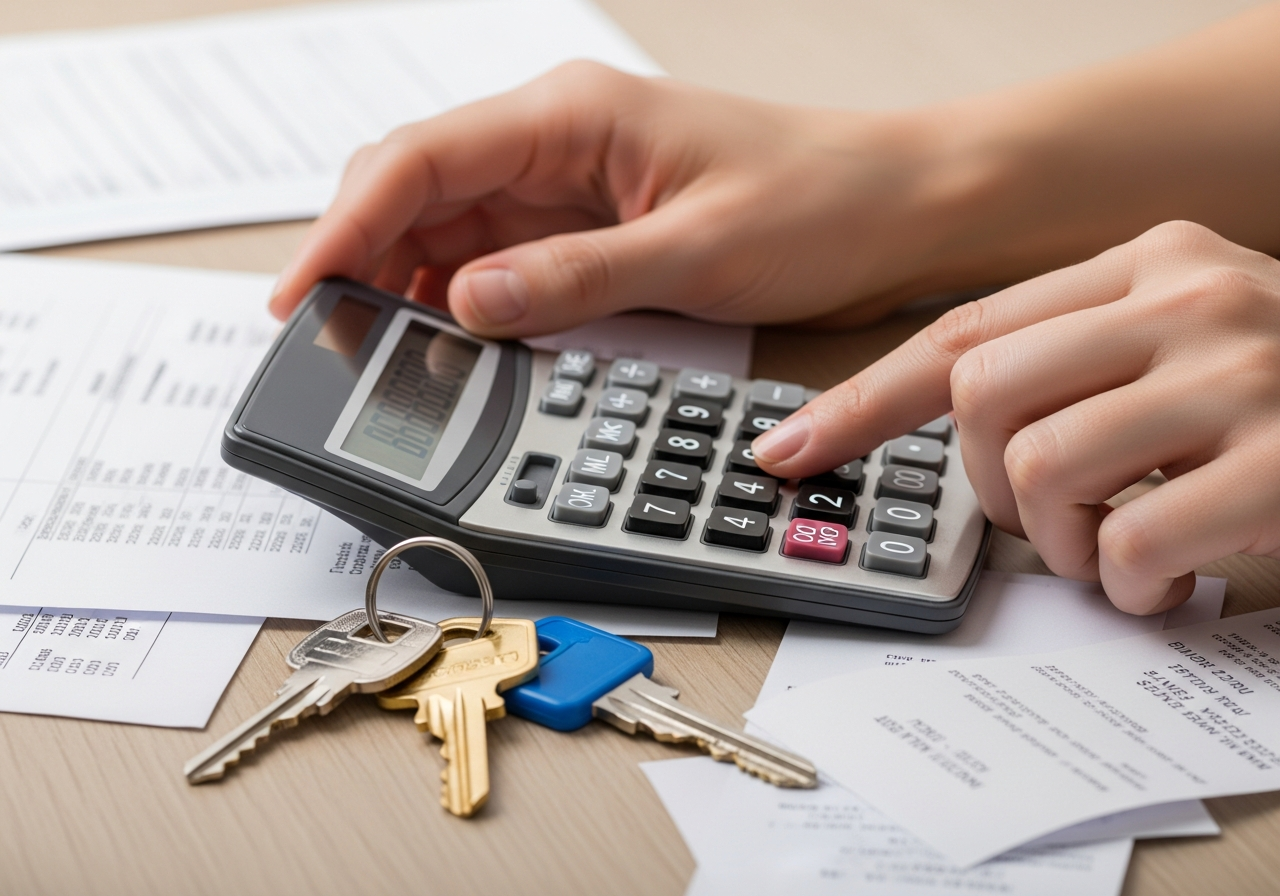 Calculator and house keys represent borrowing capacity