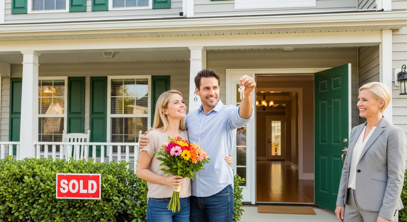 Couple receiving keys after settlement
