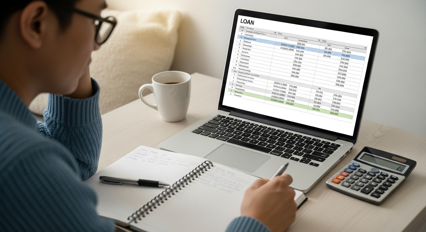Comparing loan options on laptop