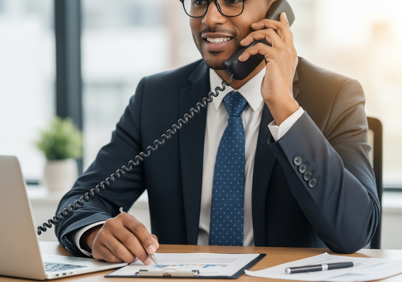 Client receiving phone advice about personal loans