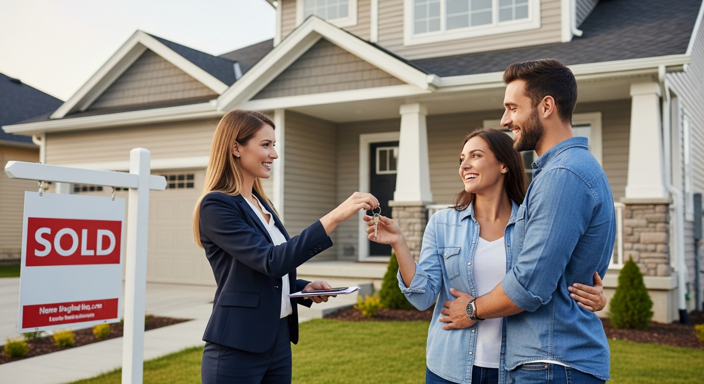 New homeowners receiving keys