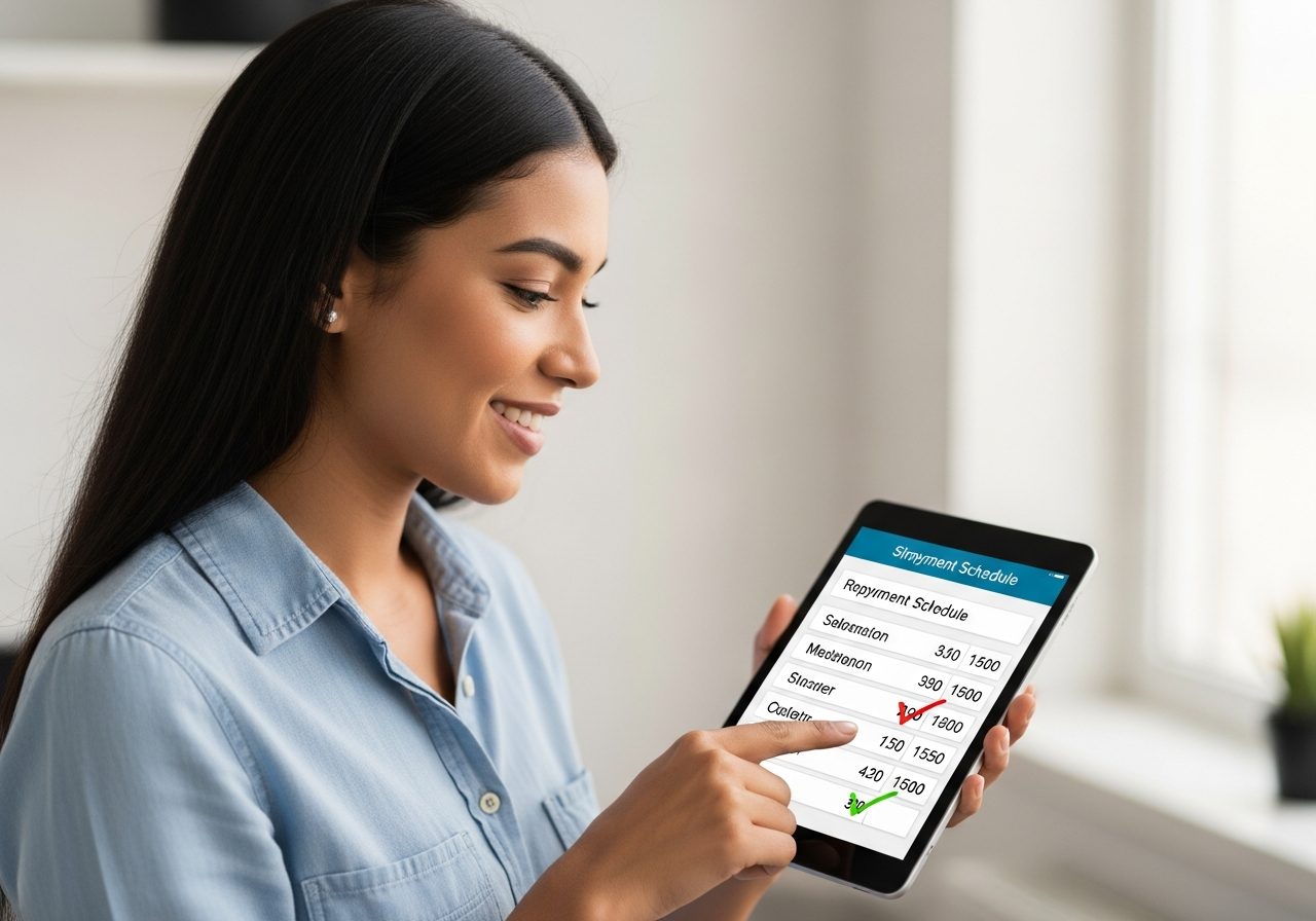 Simplified repayment schedule on tablet