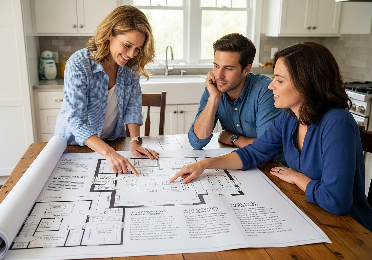 Architect and clients reviewing house plans