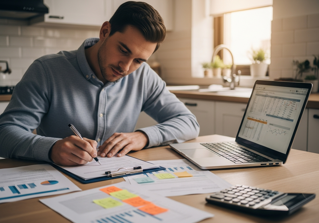 Self-employed borrower reviewing loan options