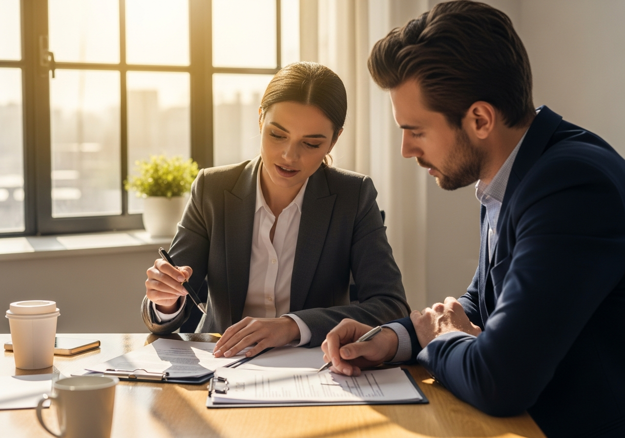 Advisor and client reviewing loan documents