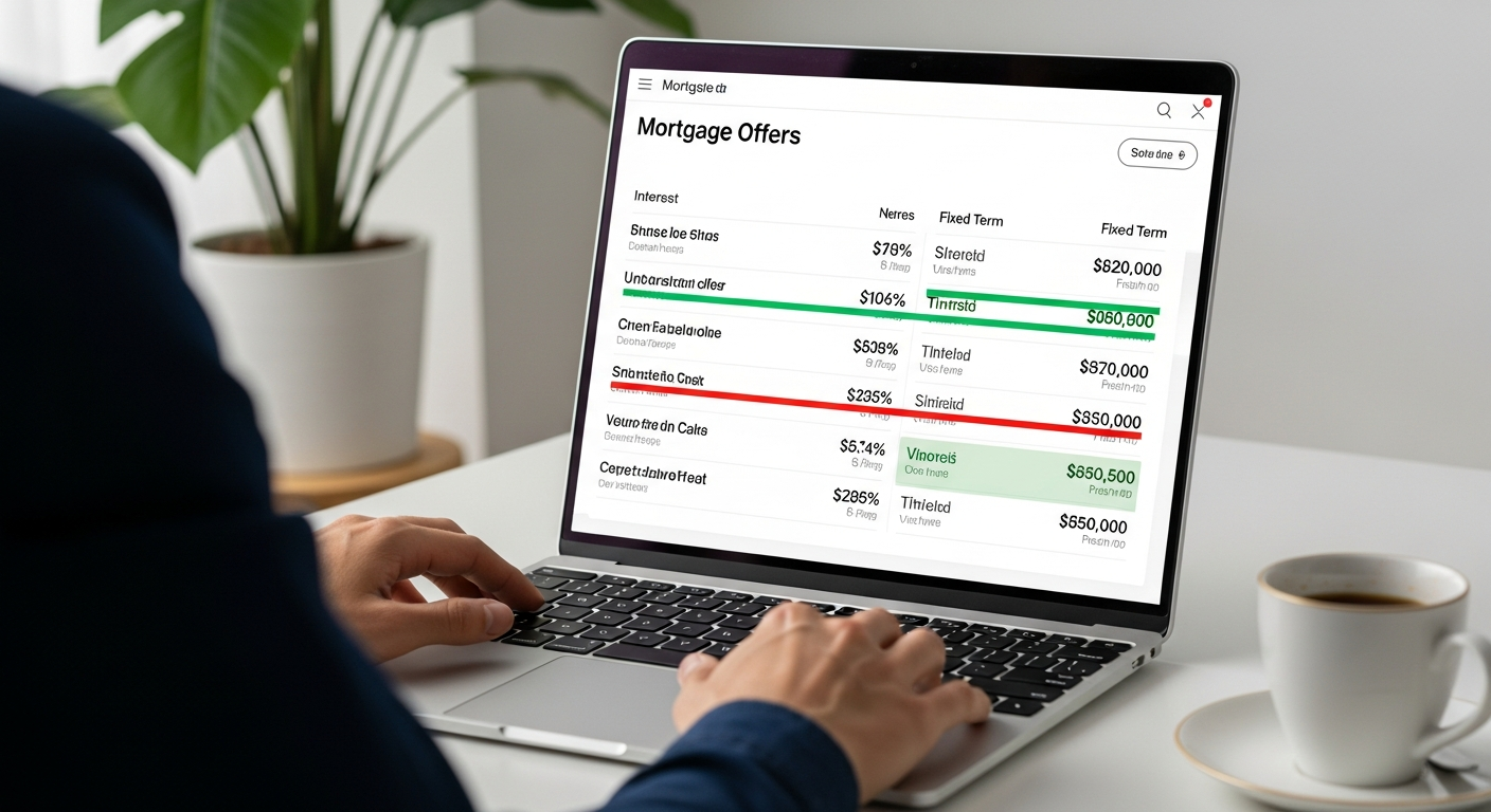 Comparing mortgage offers on a laptop
