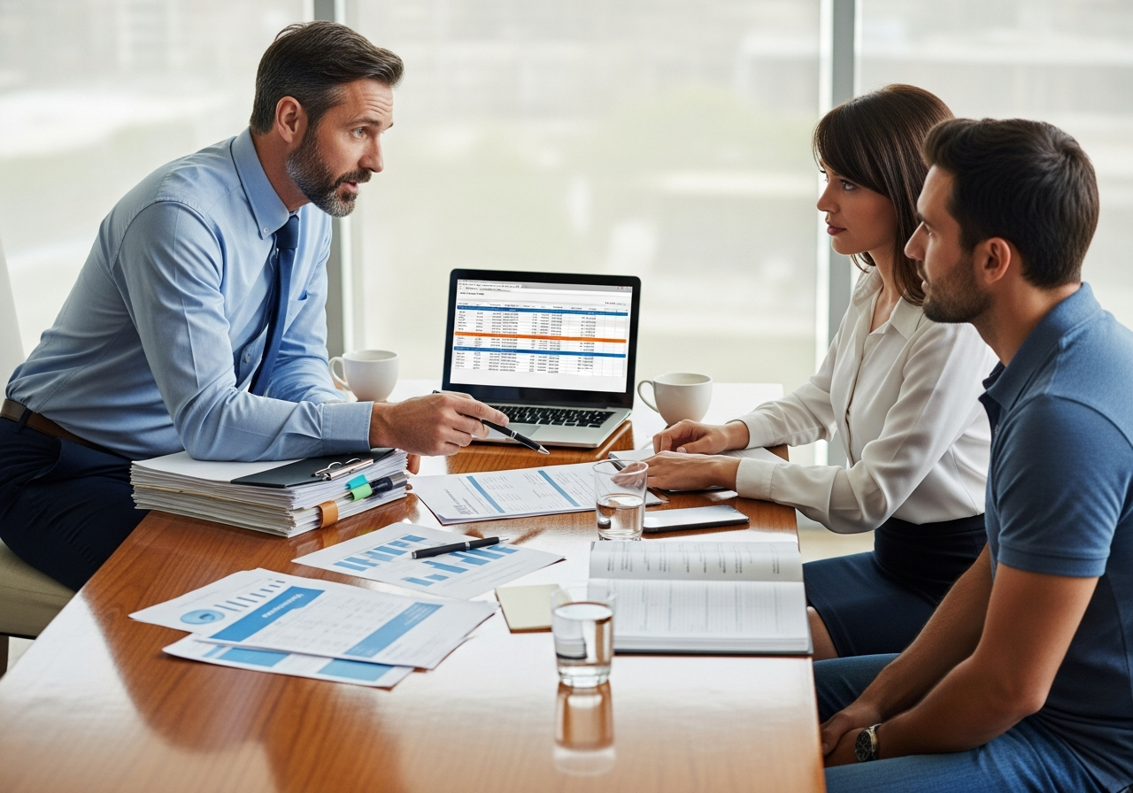 Broker discussing loan options with clients