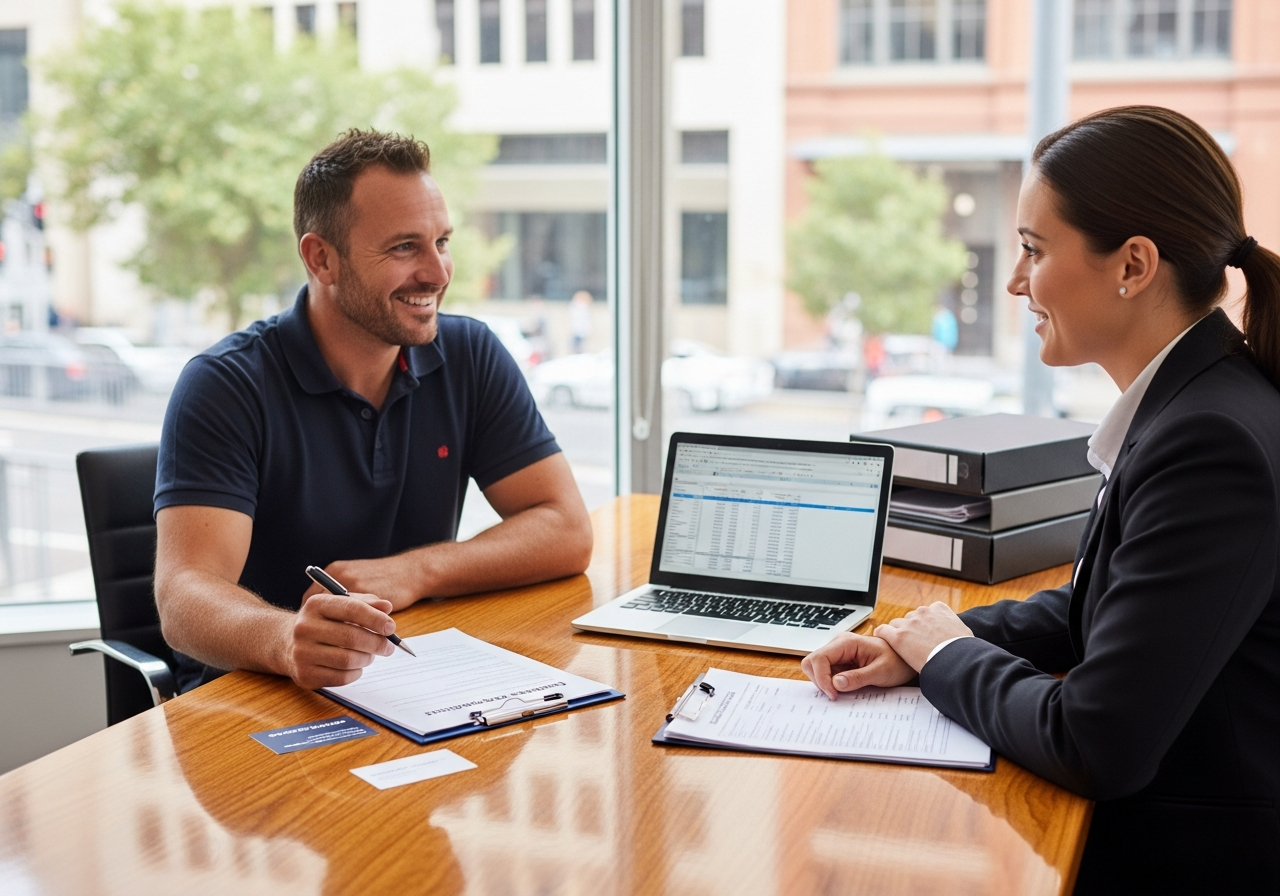 Self employed tradie meeting with mortgage broker