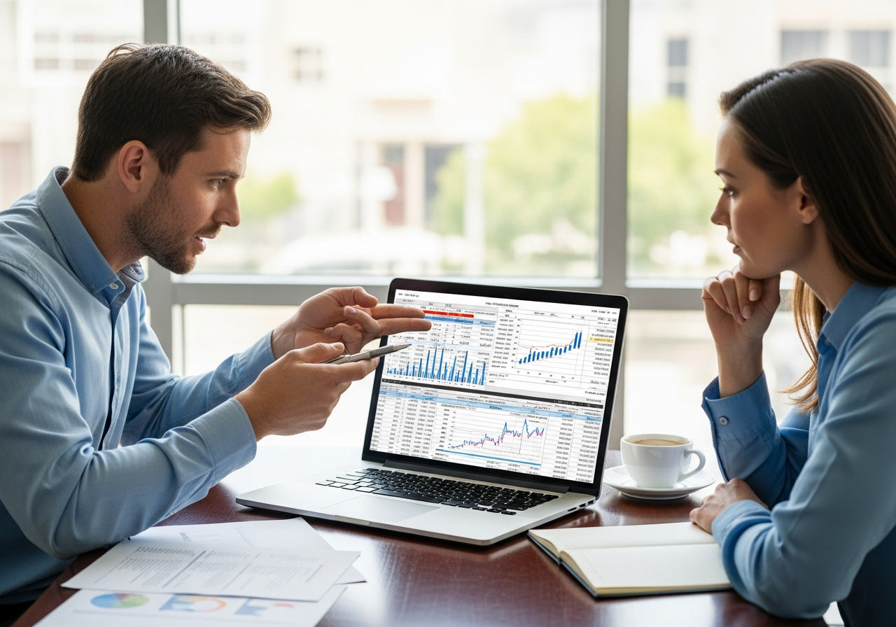 Broker comparing mortgage loan companies