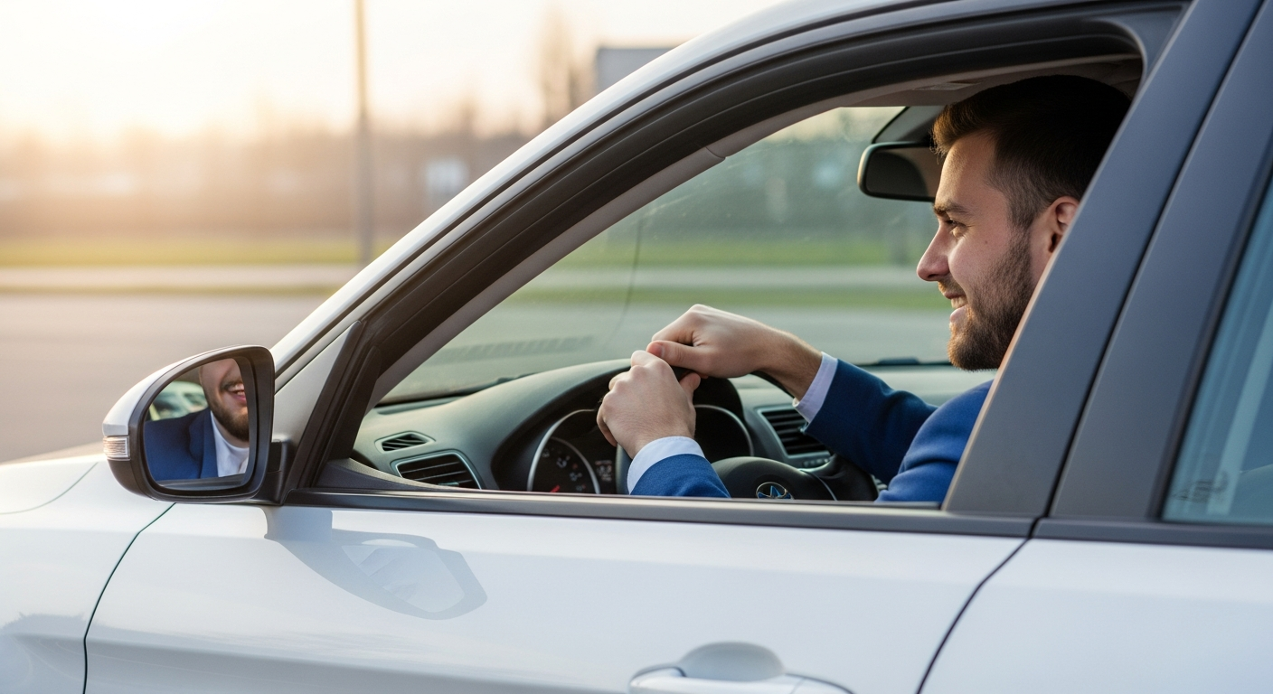 Driving away in new car