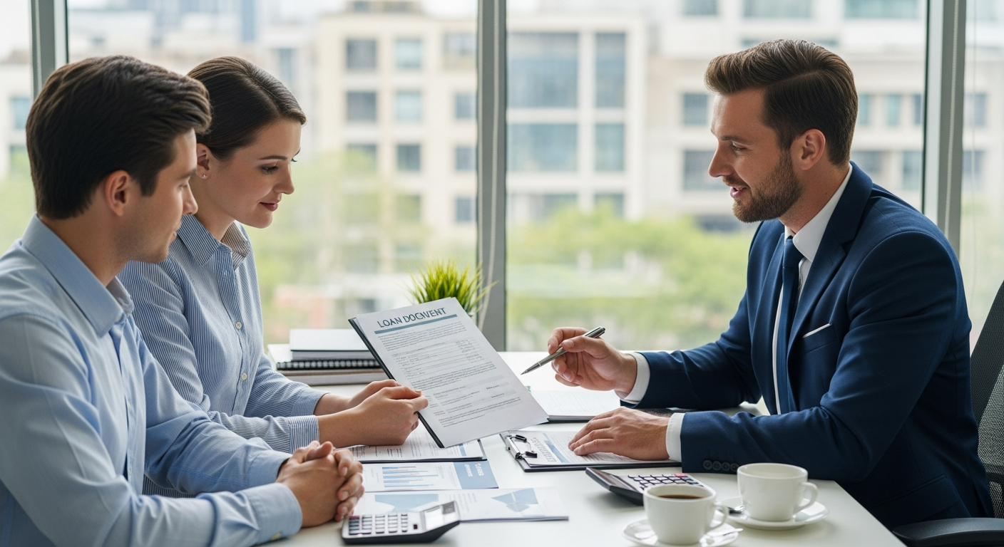 Mortgage adviser helping clients compare lenders