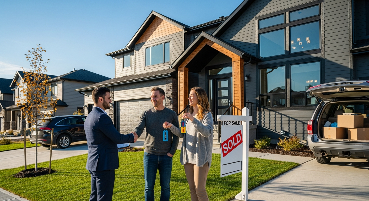 Broker shaking hands with homeowners