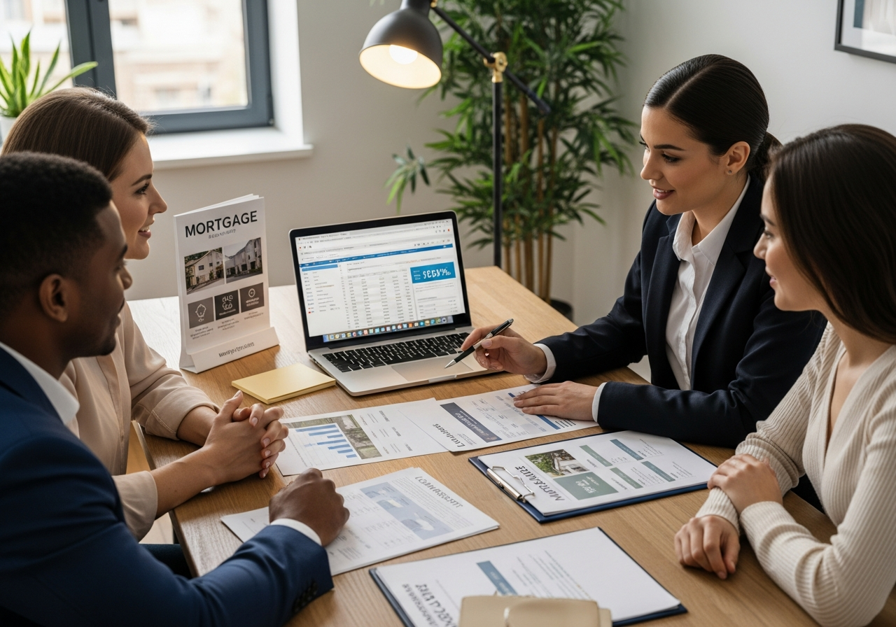 Mortgage broker consulting with clients