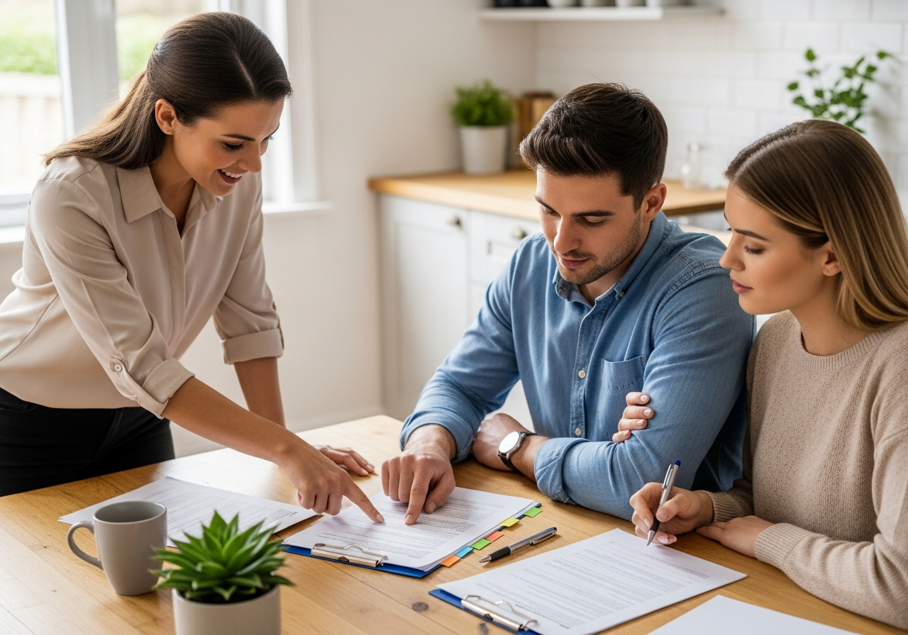 Mortgage broker explaining first home loan options