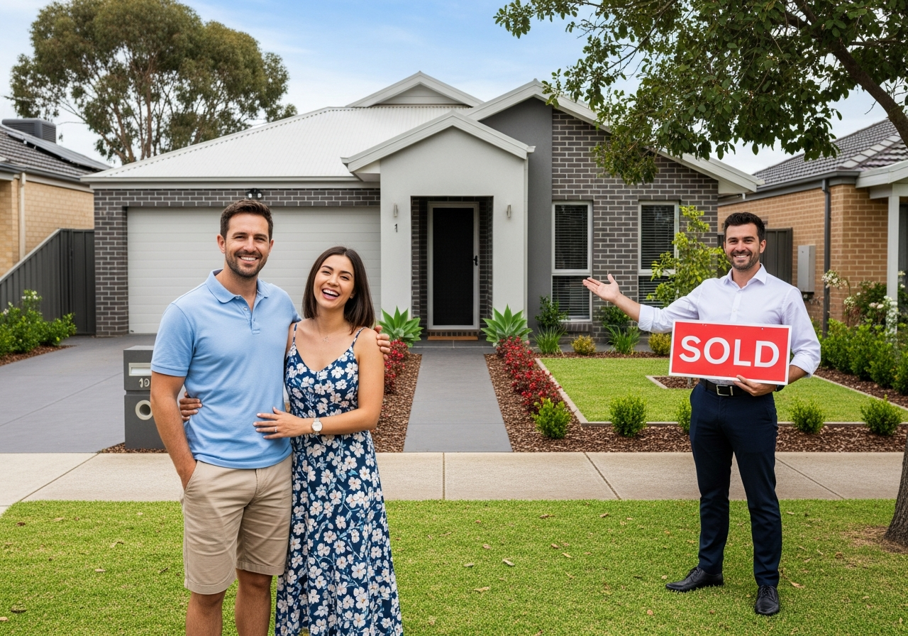 Couple with broker outside Adelaide house