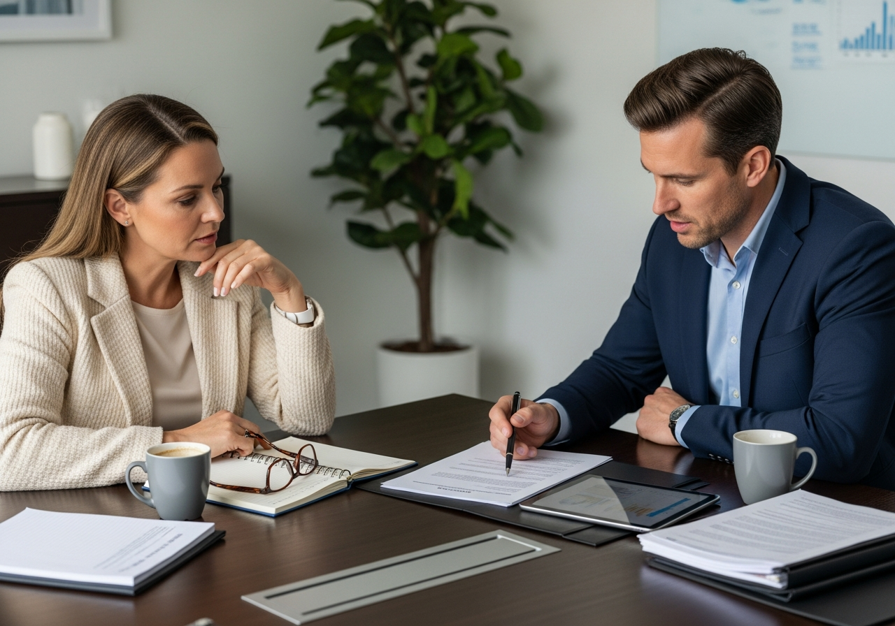 Broker reviewing private home loan options with client