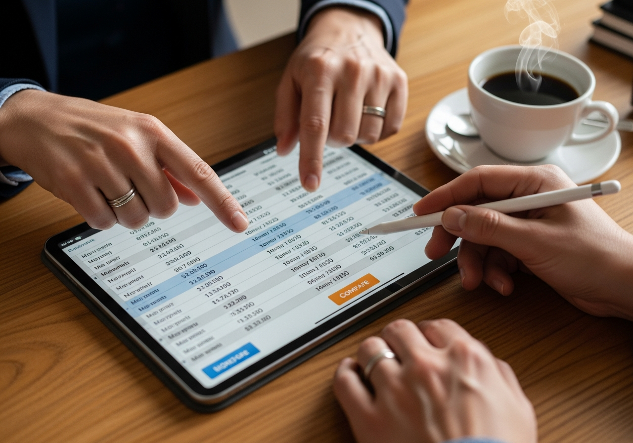 Comparing mortgage offers on tablet