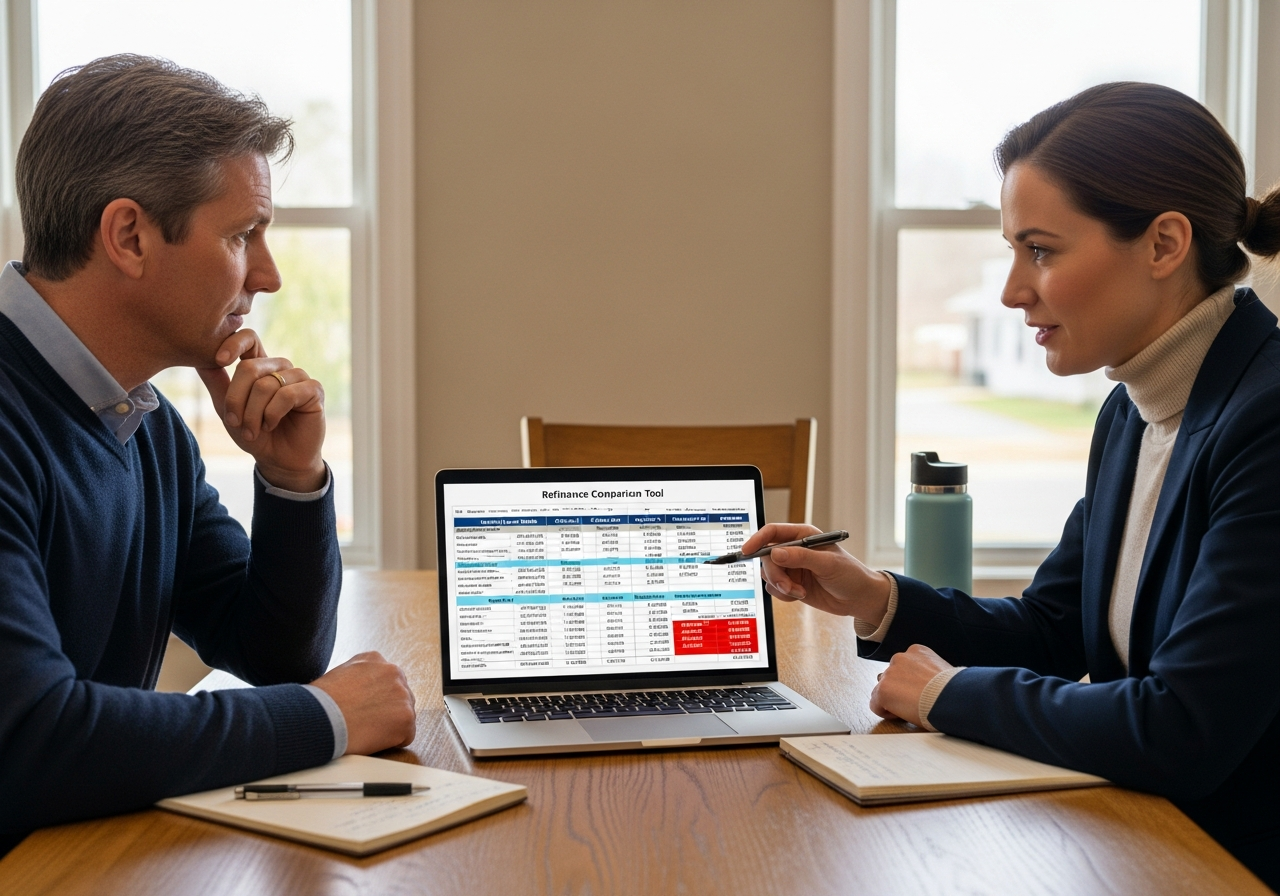 Homeowner reviewing refinance options with broker