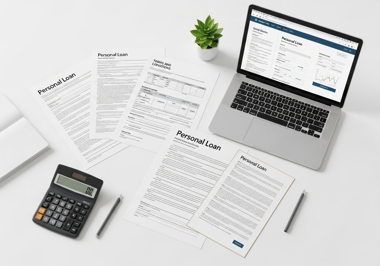 Personal loan documents and calculator