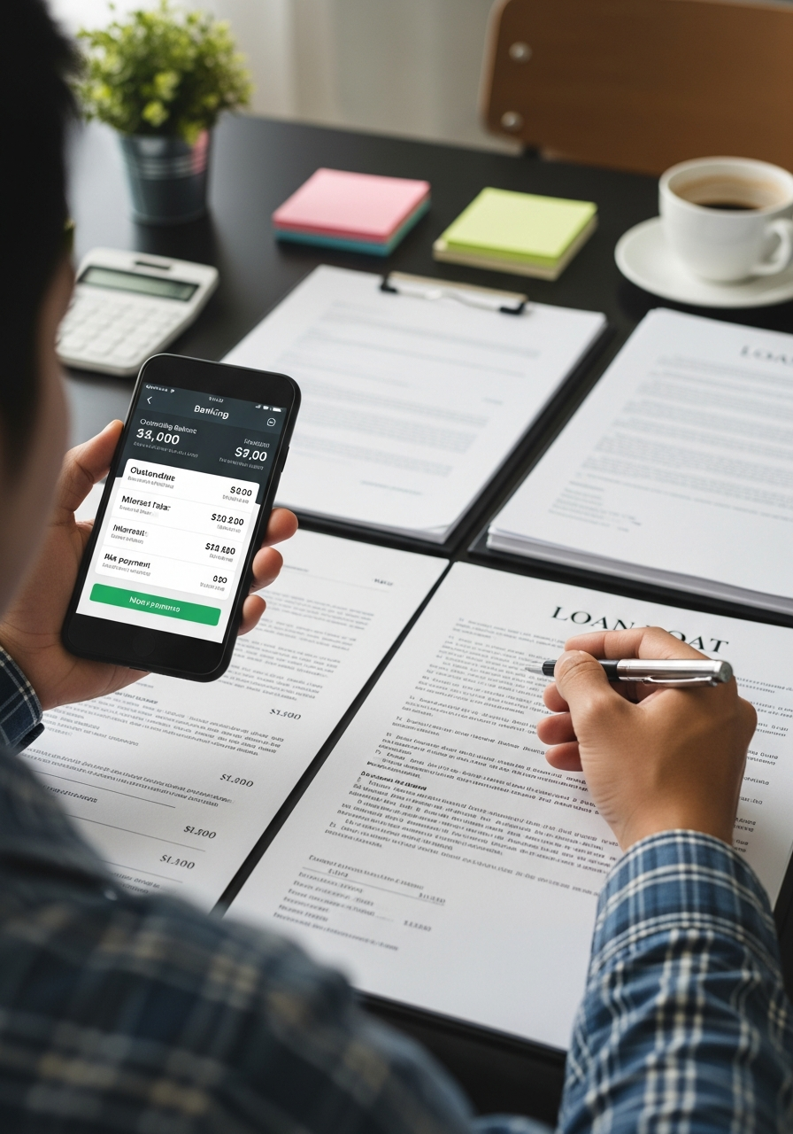 Reviewing loan options on a phone