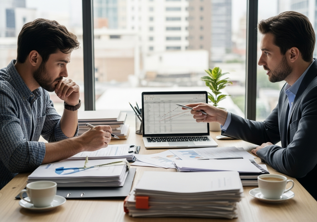 Small business owner meeting with mortgage broker