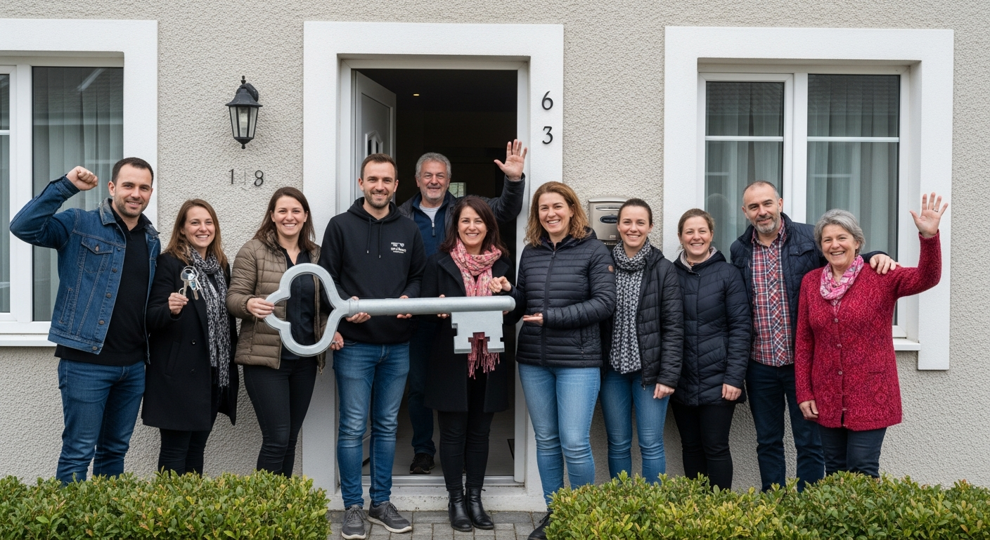 Family celebrating new home