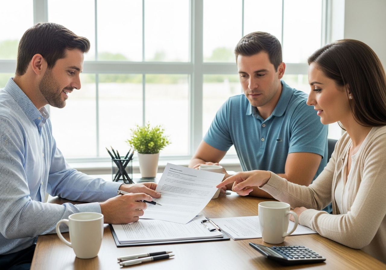 Mortgage broker helping clients with paperwork