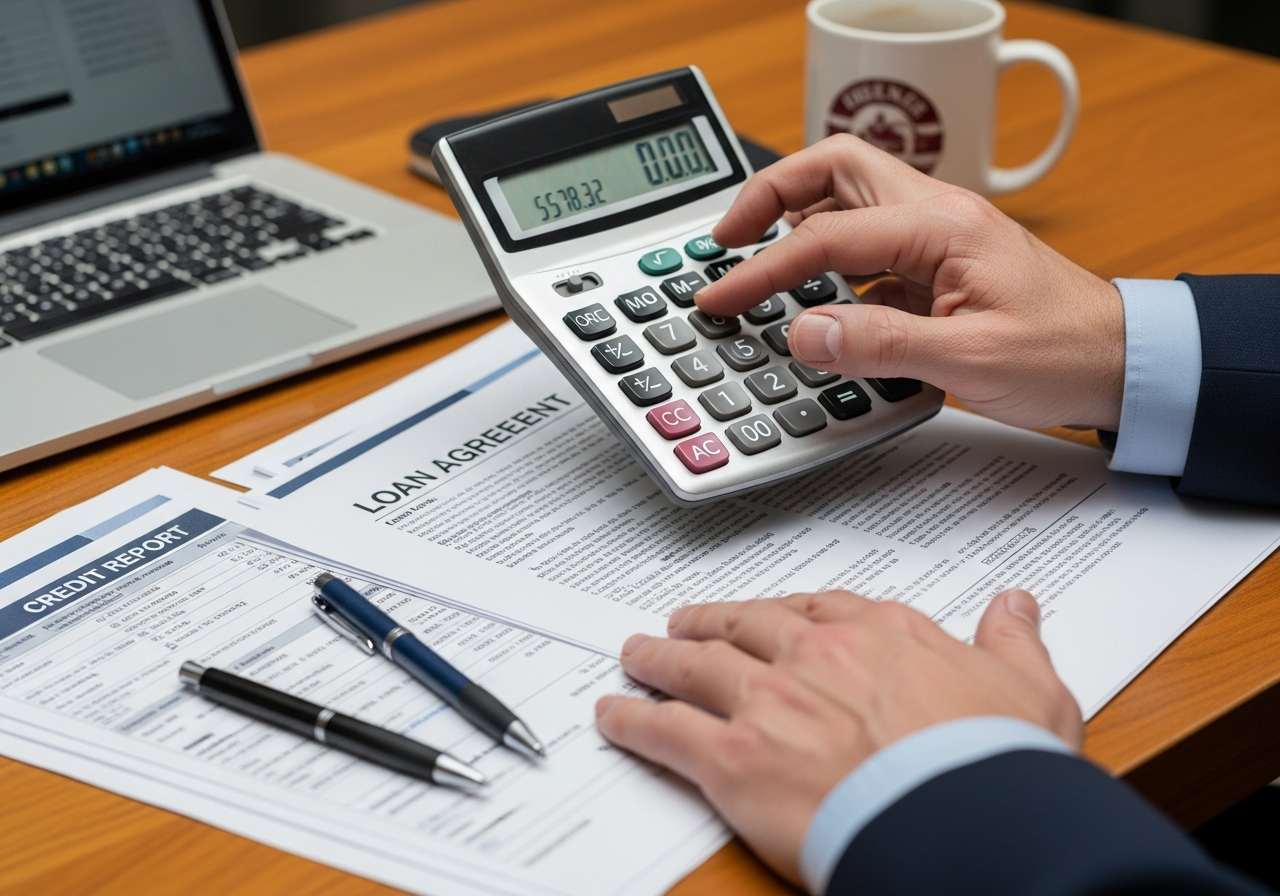 Calculator and loan paperwork